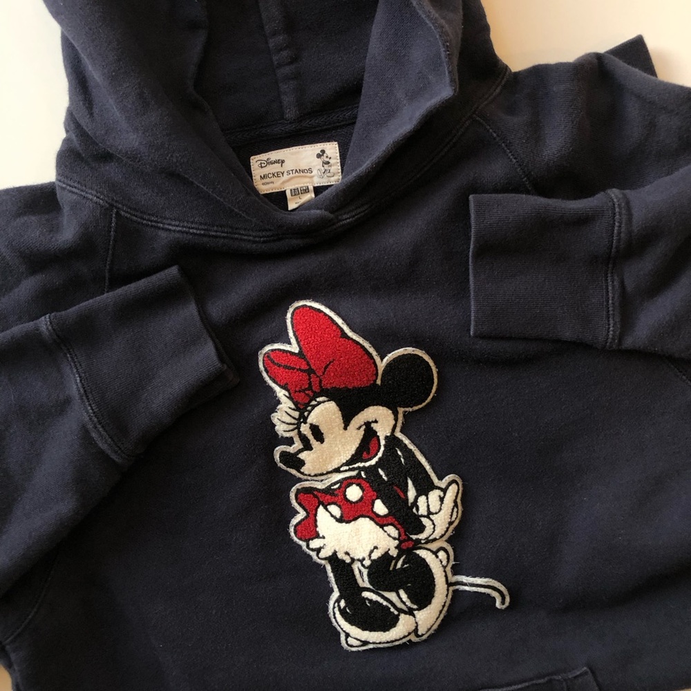 Minnie Mouse Women’s L Navy Hooded Sweatshirt Dress Disney Mickey Stands Pocket